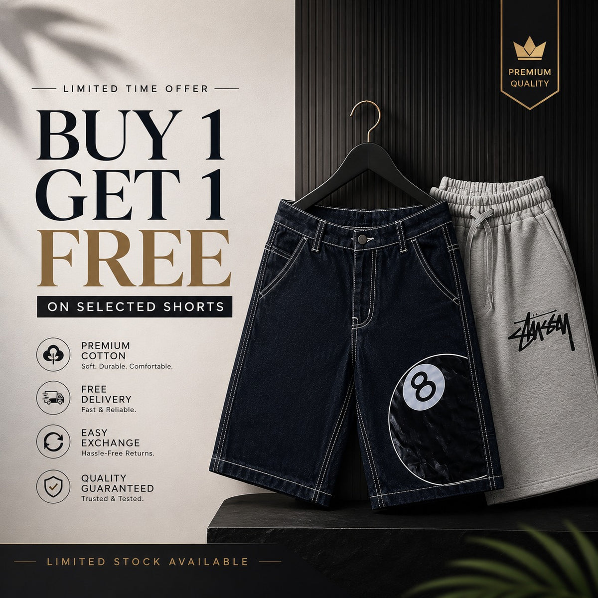 Special Offer-Buy One Denim Shorts Get Free Fleeces Shorts