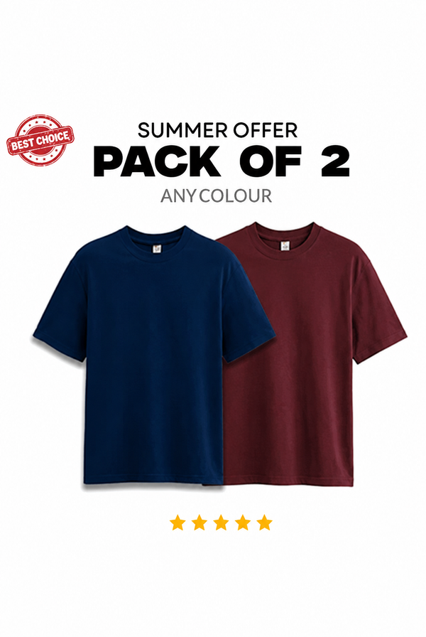 Premium Plain T-Shirt Pack Of 2